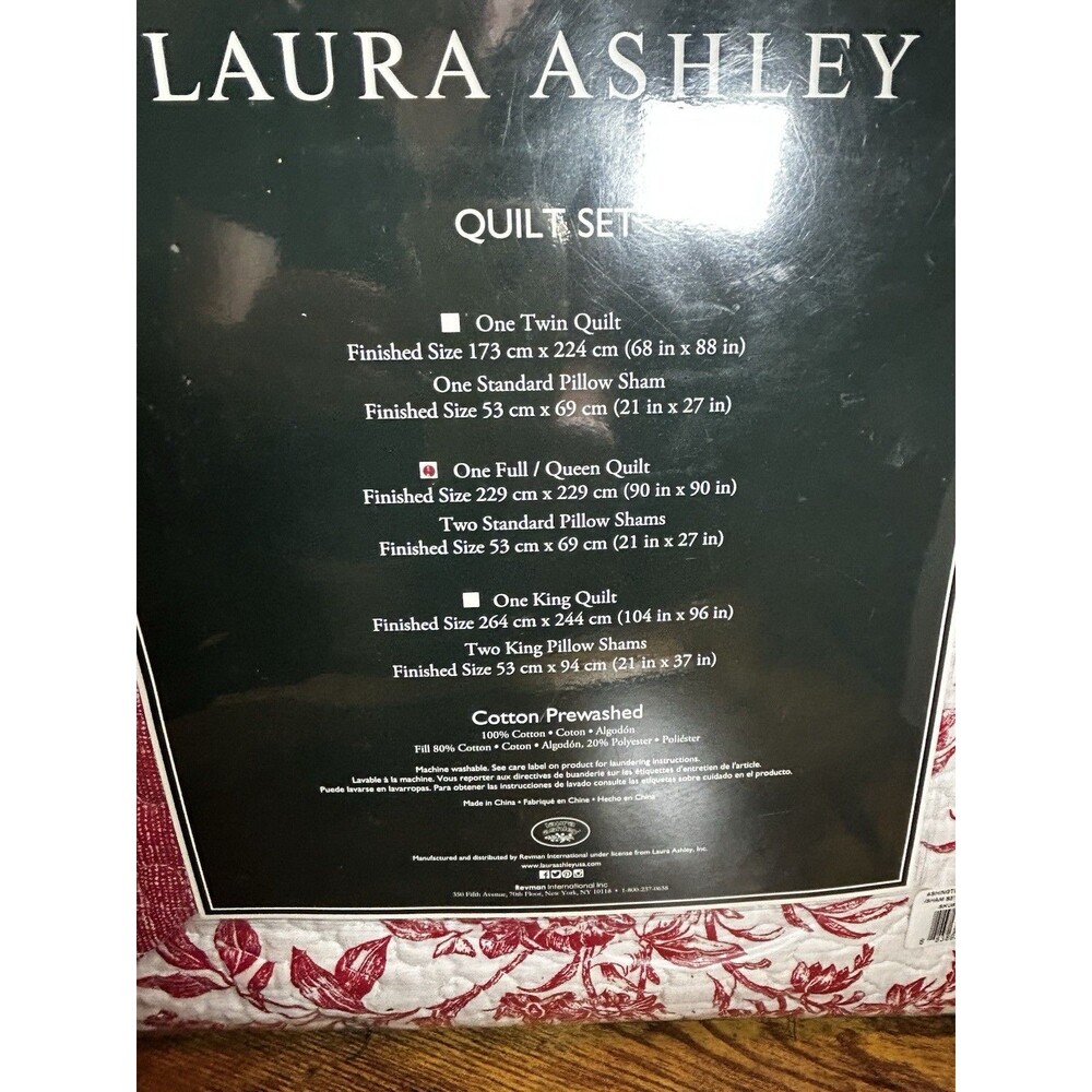 Laura Ashley Ashington Full Queen Quilt Set, 3 Piece Red Floral Cotton Prewashed - Picture 4 of 14